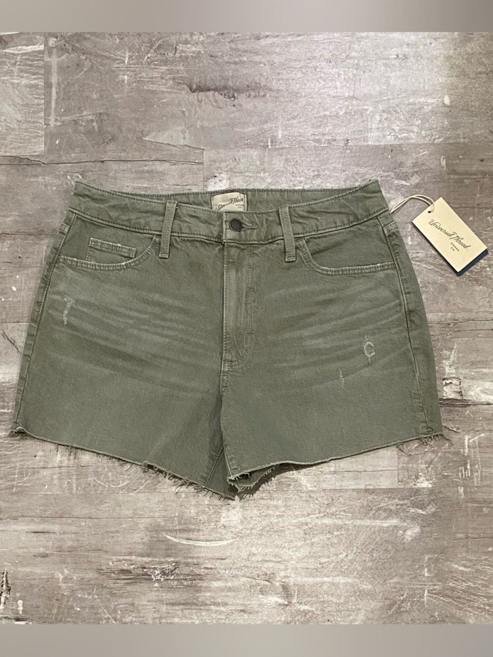 NEW Universal Thread Olive Distressed High-Rise Jean Shorts Size 8